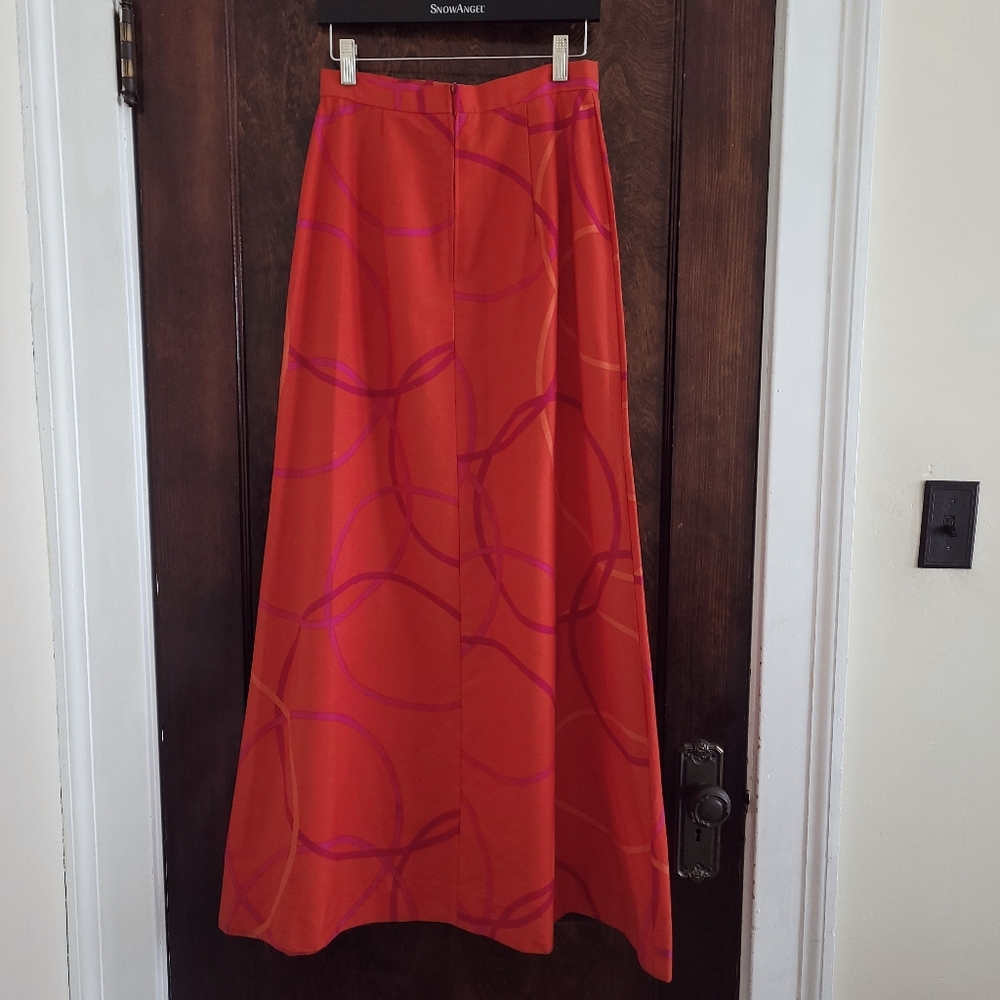 Vintage Swedish Brand Rudholms Bold Red-Orange Full Length Cotton Skirt SMALL - Picture 4 of 12